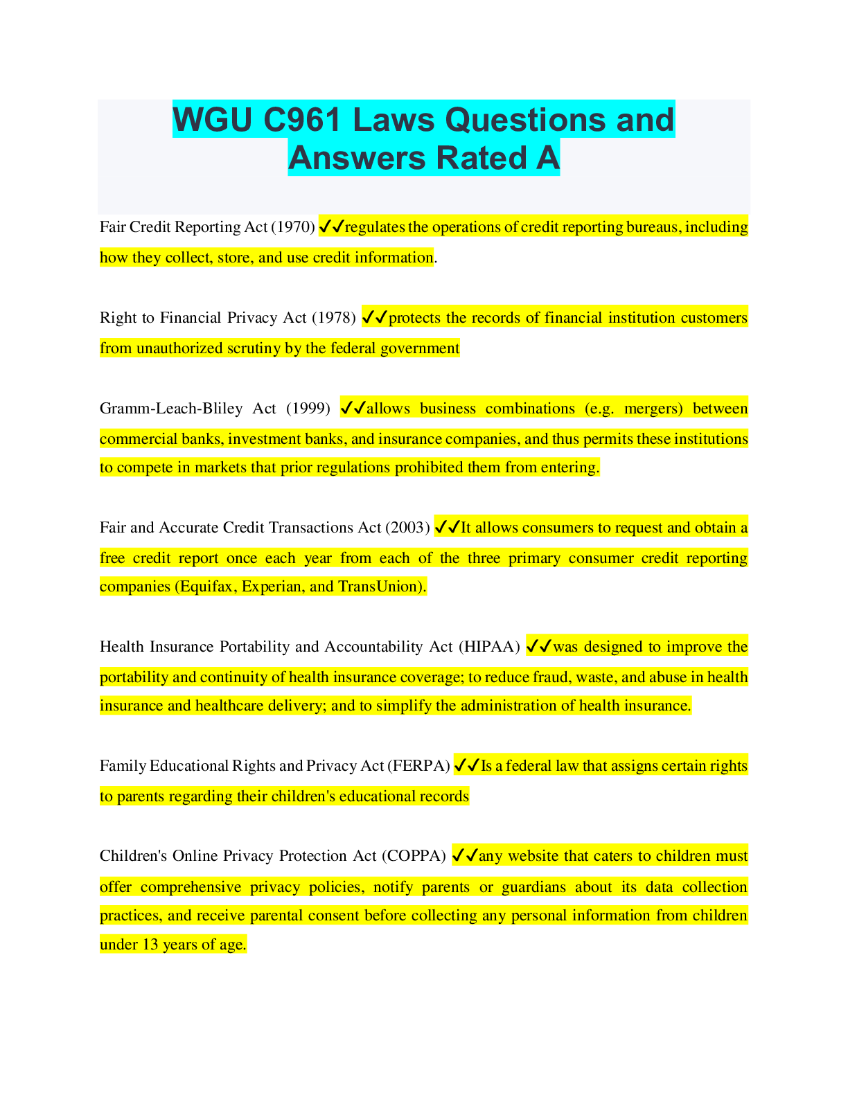 Preview image for WGU C961 Laws Questions and Answers Rated A